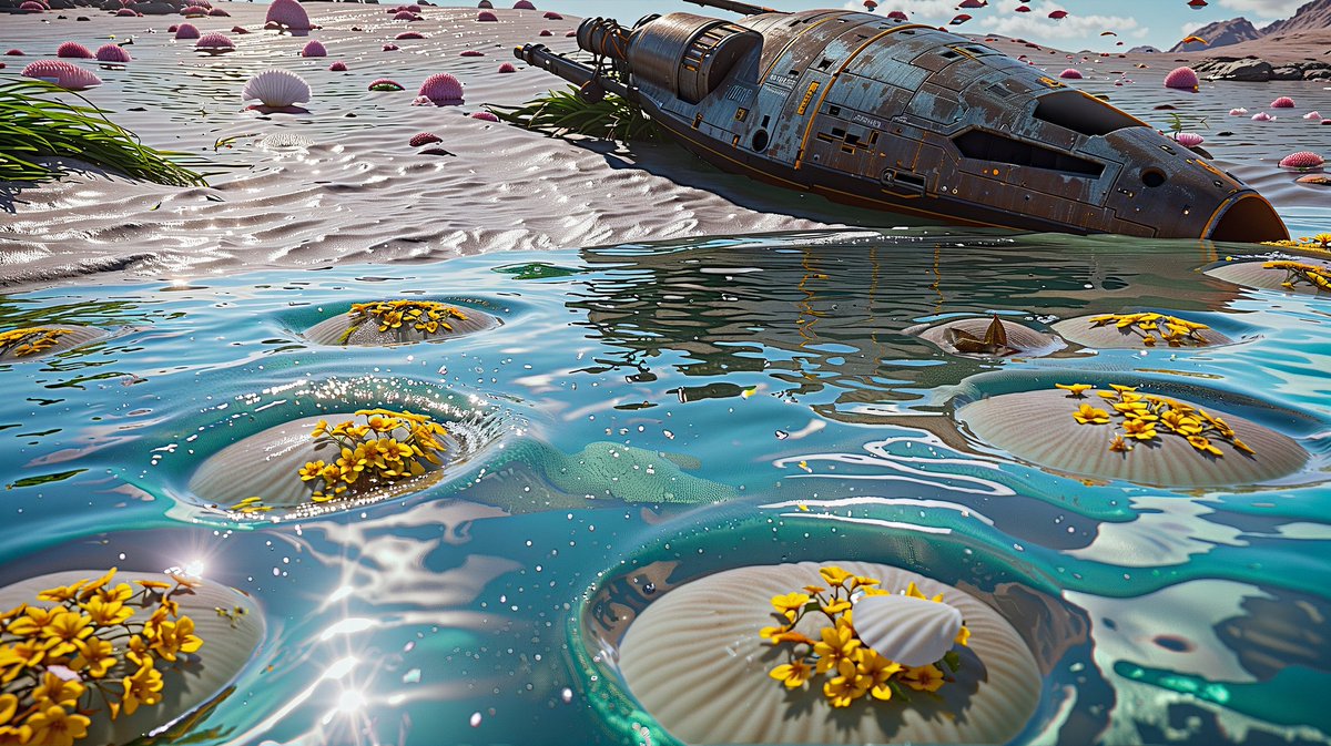 sens_synergy's tweet photo. Sci-fi beaches on distant worlds 🌊🚀 Discovering alien life and landscapes. #aiart #fantasyart #digitalart #visualart #conceptualart #stablediffusion #midjourney #extraterrestrial #planetexploration #spaceart #worldbuilding #futuristic #universe #cosmos #spaceexploration https://t.co/PVQyOCiTn7