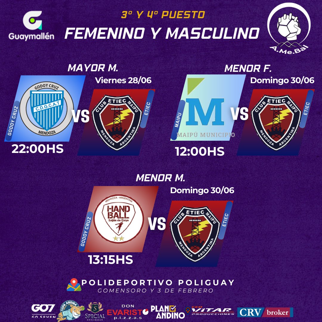 🏆 ¡Las finales del Torneo Apertura 2024 de balonmano están aquí! 🏆
28, 29 y 30 de junio, vení a disfrutar de las definiciones más emocionantes en el renovado Polideportivo Poliguay de 
@muni
.guaymallen y el Polideportivo  Ribosqui de 
@maipumunicipio