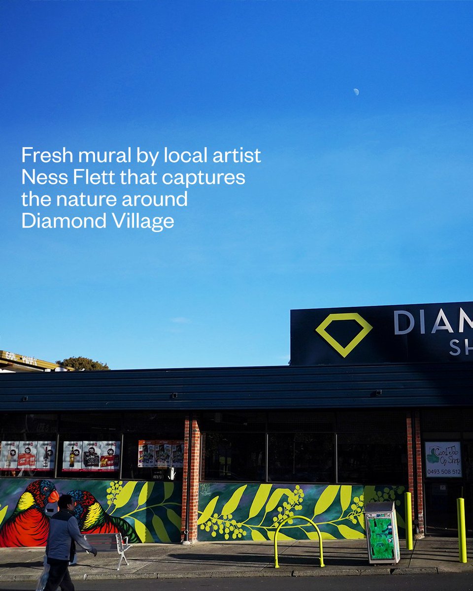 BanyuleCouncil's tweet photo. Thanks to a grant from the Victorian Government, Watsonia’s Diamond Village makeover is complete! 🎉

🏠 Fresh paint &amp; signage
🌸 New garden beds &amp; furniture
🪑 New seats
🖼 Beautiful mural

These upgrades support our local businesses and boost the economy. https://t.co/5aQKxpxcNq