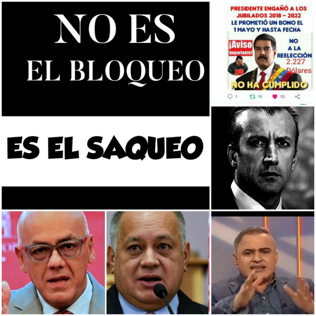 PREGUNTA:  ¿Quién sostiene la  RIQUEZA  de los Maduro, de los Flores, de los Cabello, de los Rodríguez, de los Padrino, de los El Aissami?

RESPUESTA:  La  MISERIA  de millones de venezolanos.

NUEVOS  RICOS  CON  PLATA  ROBADA