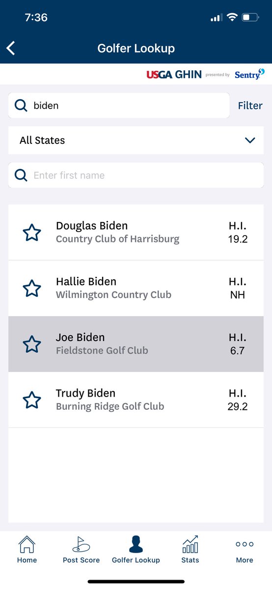 According to USGA GHIN, ole Joe Biden may in fact be a stick ⛳️🏌🏼