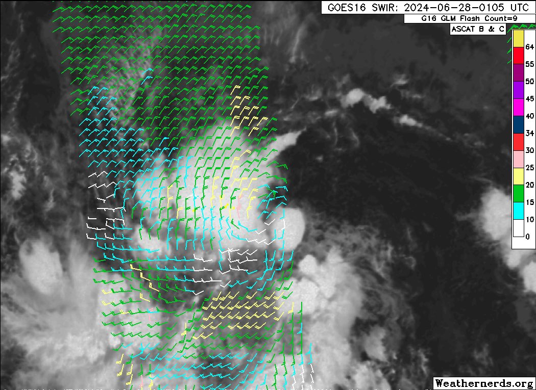 twzofcpage's tweet photo. A recent ASCAT pass has shown that Invest #95L is starting to develop a well defined LLC, with continued deep convective bursts along with organizing t-storm activity. If current trends do continue, 95L may become a tropical cyclone within ~12hrs.
#tropics #tropicswatch https://t.co/WygOhD5gqH