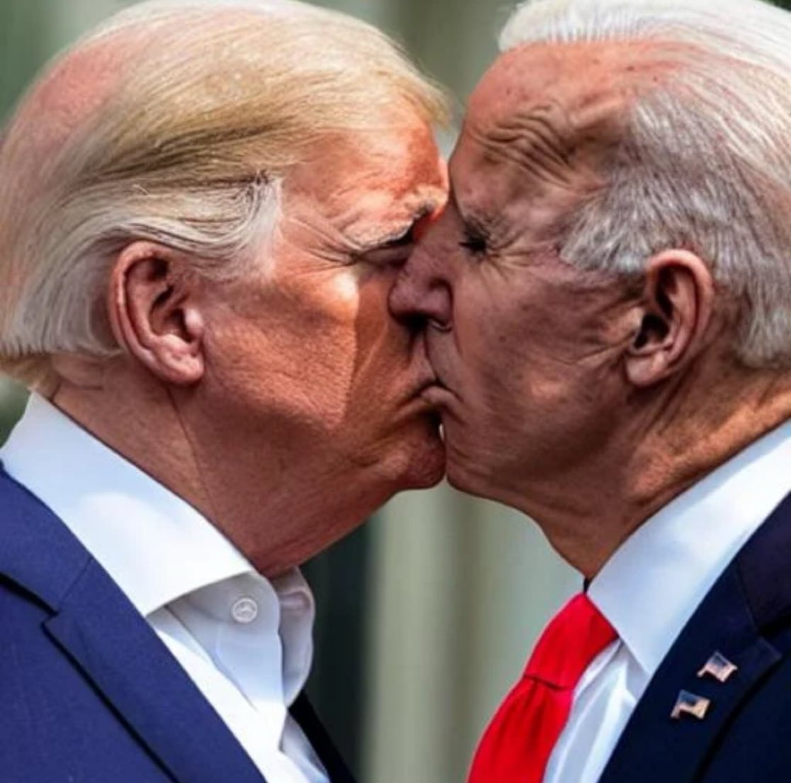 LyricVault's tweet photo. Donald Trump and Joe Biden share a kiss after the 2024 Presidential #DebateNight. https://t.co/meIu4CwOZP