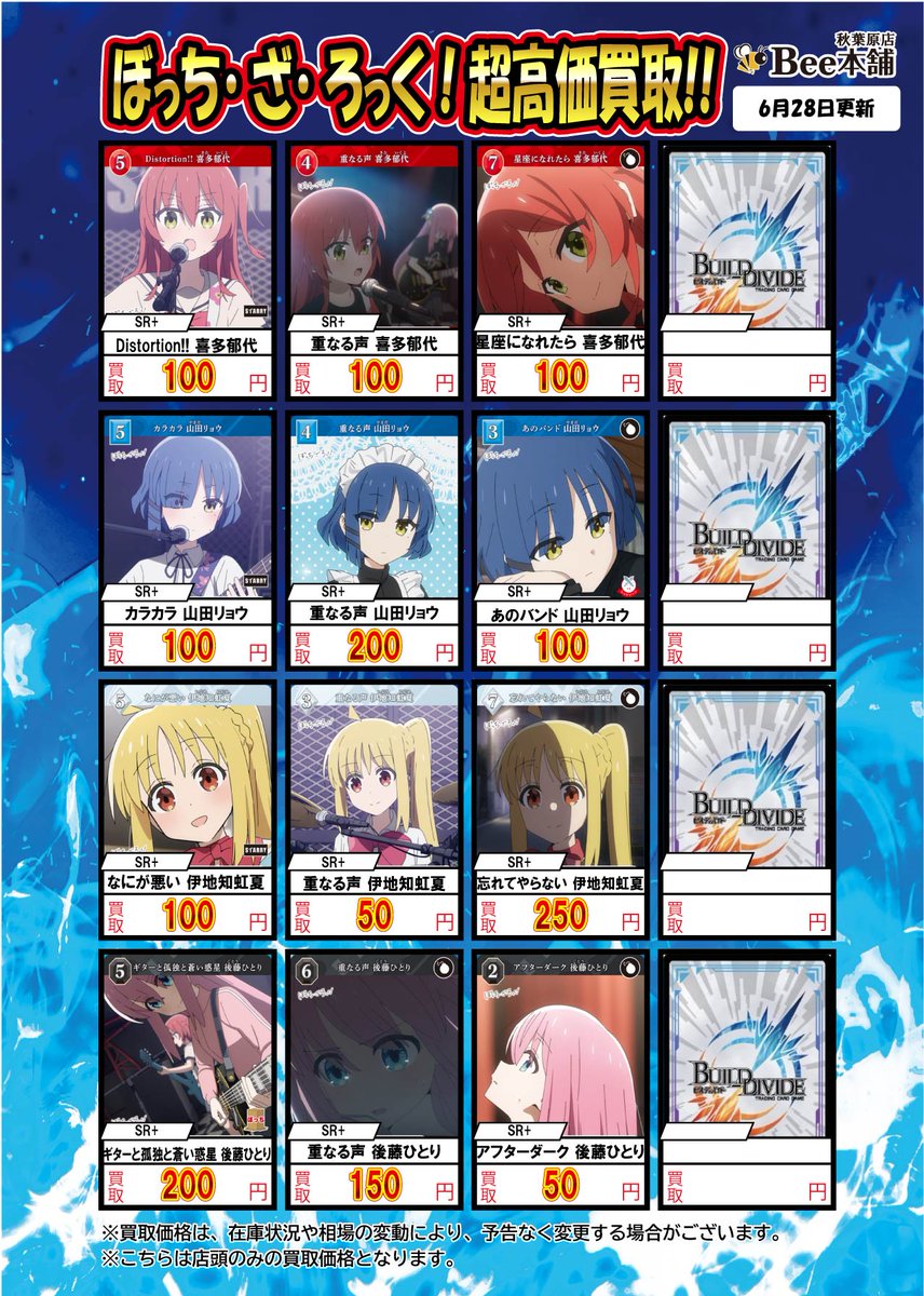 ビルディバイドブライト 最新弾 「ぼっち・ざ・ろっく！」の買取表を