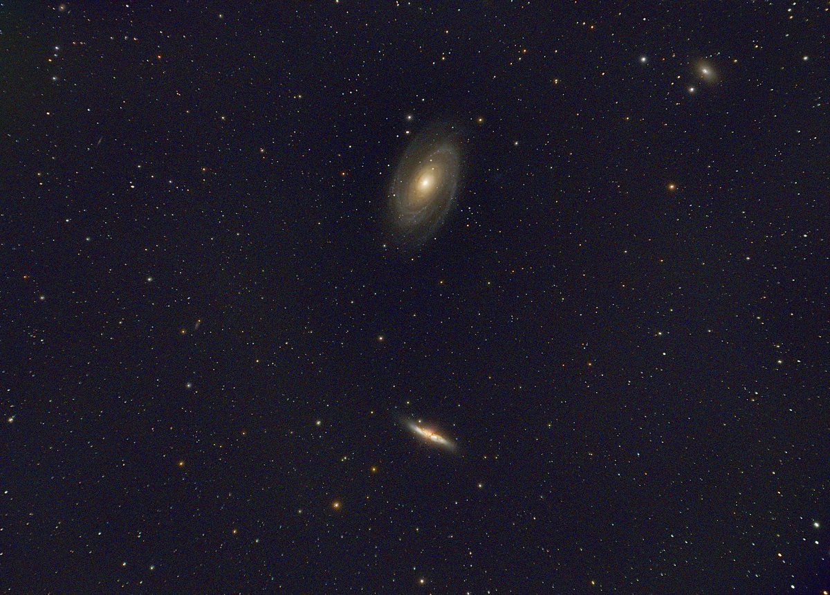 Nearby galaxies M81 and M82 in the Big Dipper. A favorite target. Taken with my new wide field scope Askar V with 80 mm w/extender and OSC camera ASI2600MC