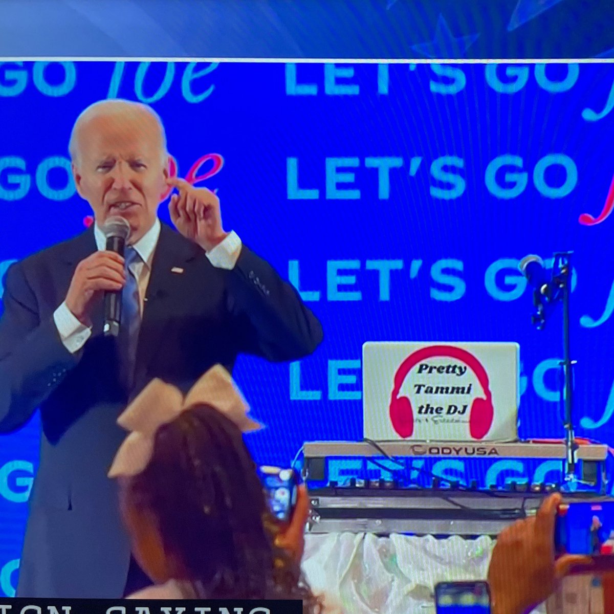 ryan_phipps's tweet photo. Tonight’s debate winner? #prettytammithedj.

Tonight’s loser? The intern who forgot to move Tammi’s sign, inadvertently gifting her millions in free advertising on every network. https://t.co/LBtL6FPeXy