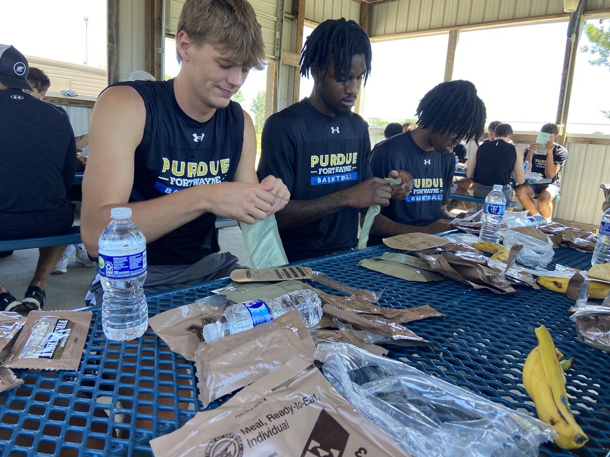 coachcoffman's tweet photo. .⁦@MastodonMBB⁩ Training Camp #2 lunch…

MRE’s! The boys convinced me to eat their packages’ gum…

If you have a military background, you know the purpose and makeup of MRE gum.  

And you are laughing at what my boys did 🤣 

#GetComfortableBeingUncomfortable https://t.co/xdjk8ZlIaq