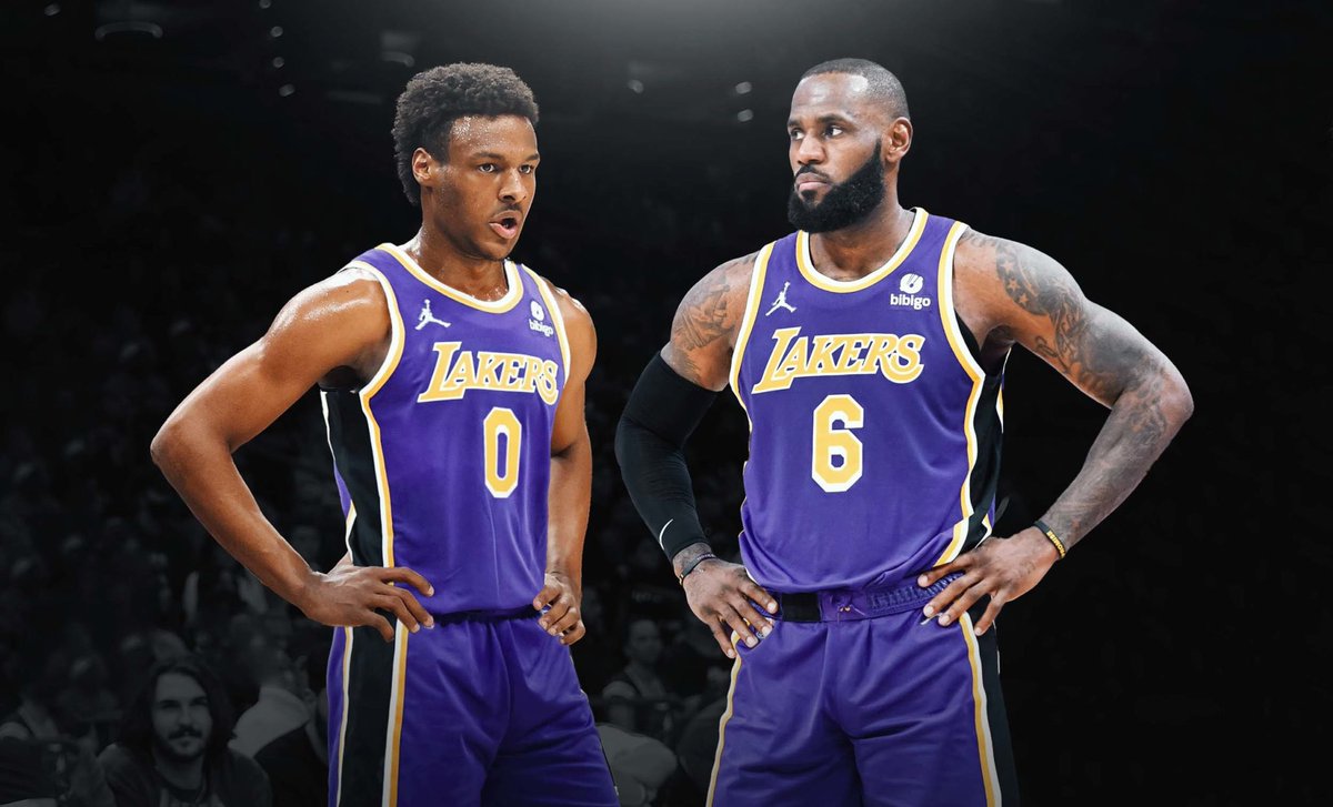 olympicbean's tweet photo. With the Lakers selecting Bronny James with their 55th pick, LeBron James is now the only player to be teammates with both his father and his son in NBA history 

Legendary! https://t.co/Gln09lwczm