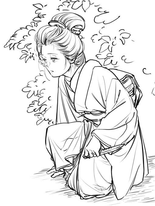 鰭崎英朋という画家の描く美人画が抜群に髷と表情が美しくて好きなのですが、小説の挿絵仕事が多く、絵だけで見たら謎すぎるシチュのものが多くて???となることがしばしば スニーキングしてるようにしか見えない人妻の絵があったのでオマージュ