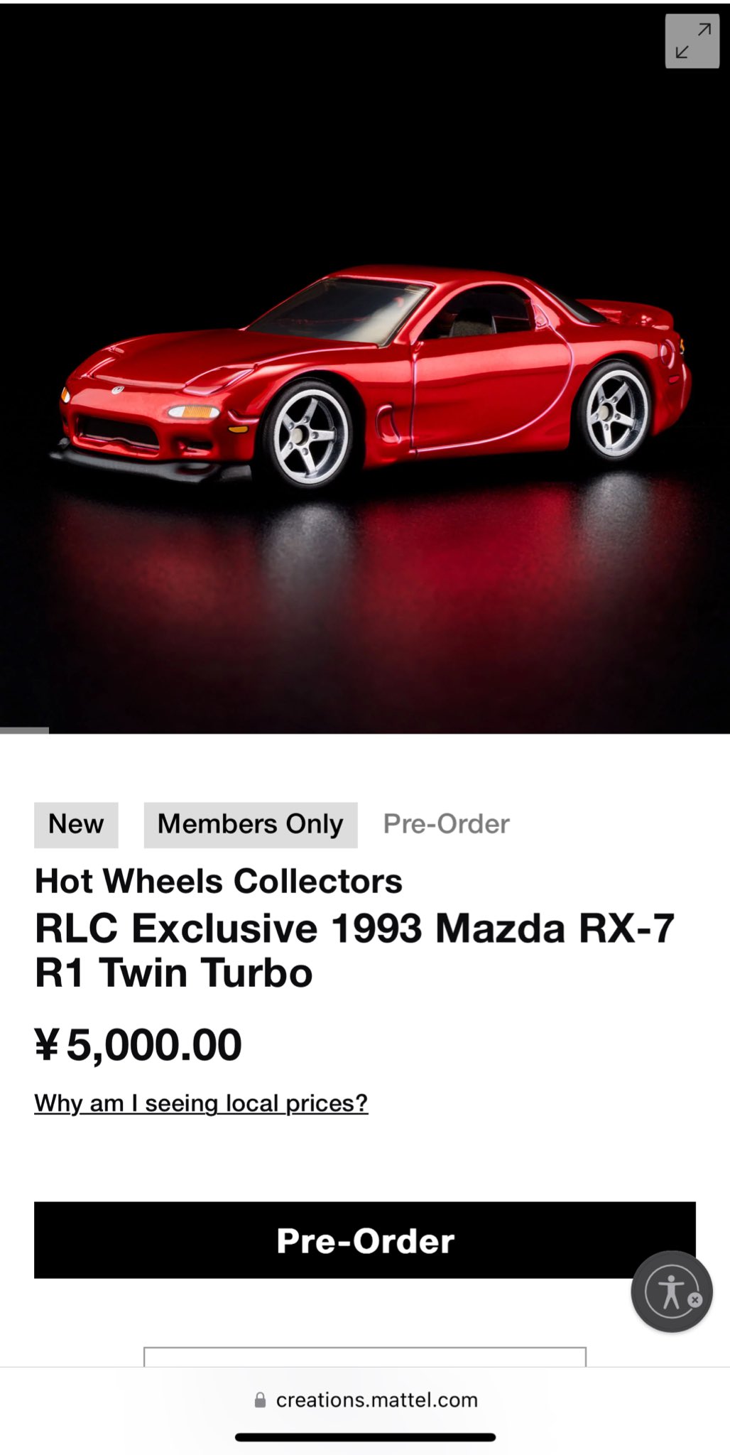 ホットウィール 1993 Mazda RX-7 R1 RLC Hot Wheels RLC Exclusive