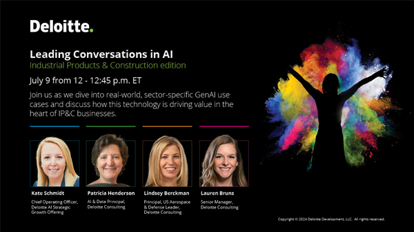 DeloitteAI's tweet image. Find out how #GenAI is changing the game for aerospace, defense, engineering, construction, and industrial manufacturing in our July 9 #LinkedInLive. deloi.tt/4elTQEM