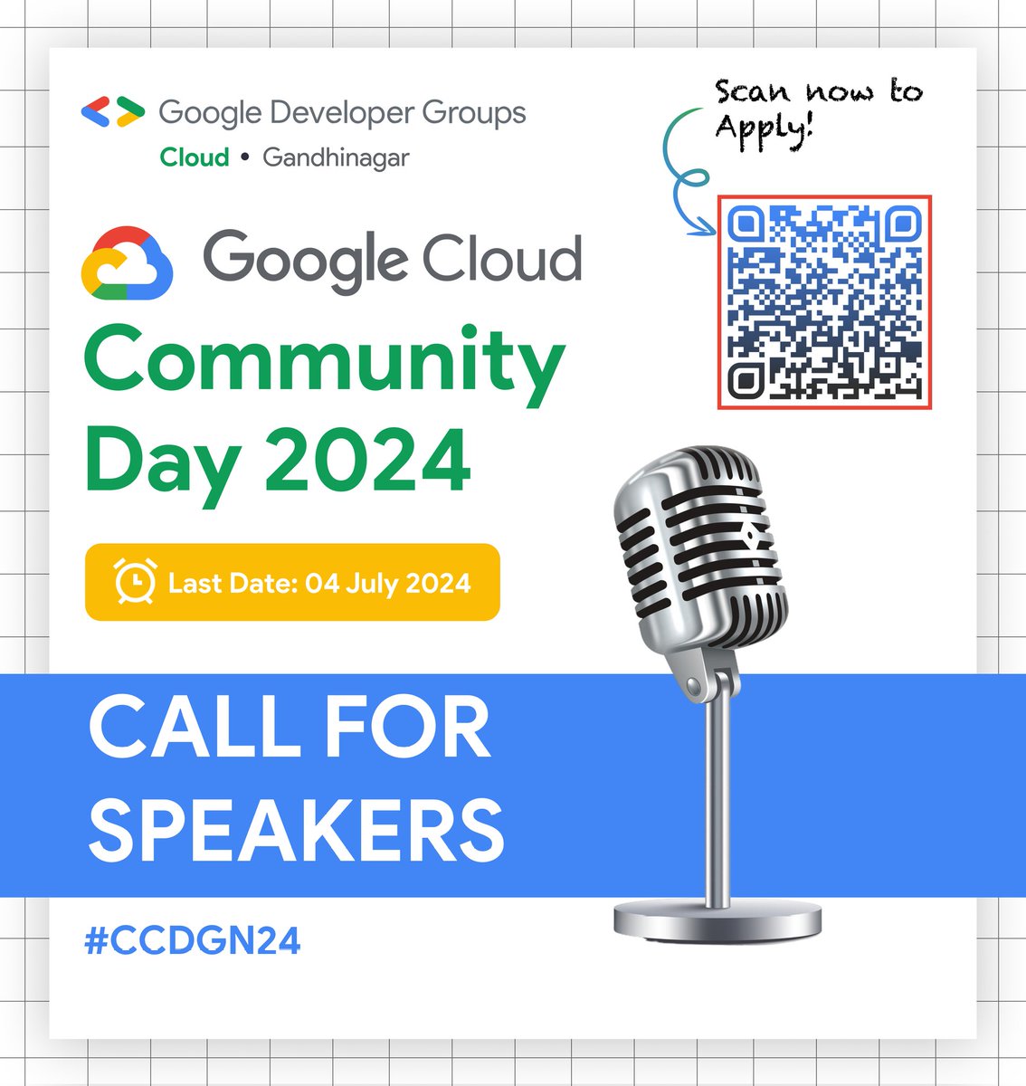 GDGCloudGN's tweet photo. 🎉 Exciting news! The Call for Speakers for Google Cloud Community Day Gandhinagar 2024 (CCD24) is now open. Time to shine! ✨ 

https://t.co/jFLVFrH27K

#CloudCommunityDay #Gandhinagar #GoogleCloud #CallForSpeakers https://t.co/QmPWv3b9UQ