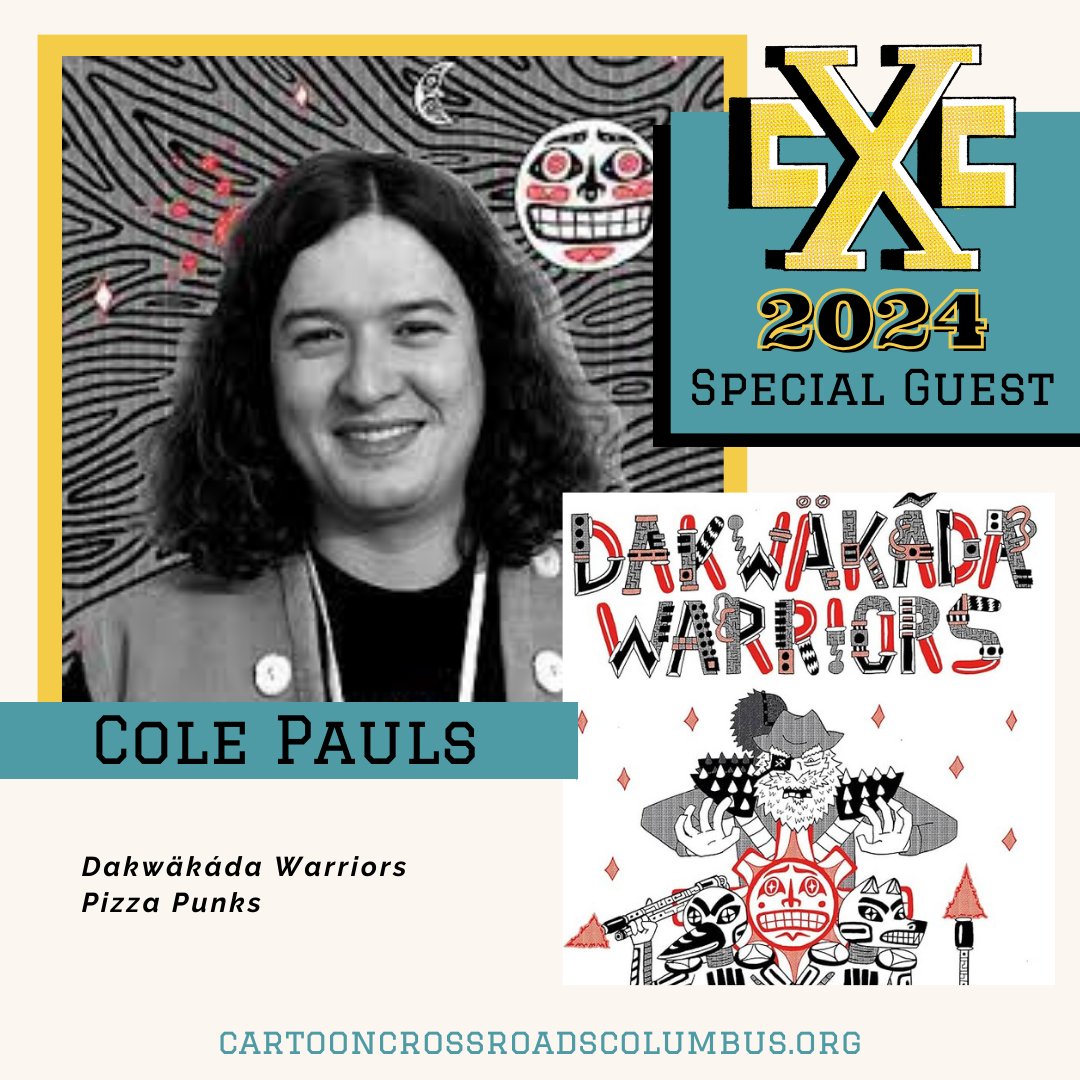 CXCFestival's tweet photo. #CXCfest 24 Featured Guest Spotlight

Cole Pauls is a Tahltan comic artist, illustrator and printmaker hailing from Haines Junction (Yukon Territory) has two comic series, the first being Pizza Punks &amp; Dakwäkãda Warriors. 
https://t.co/BdtwLWkja5 https://t.co/3DFYoZHH6p