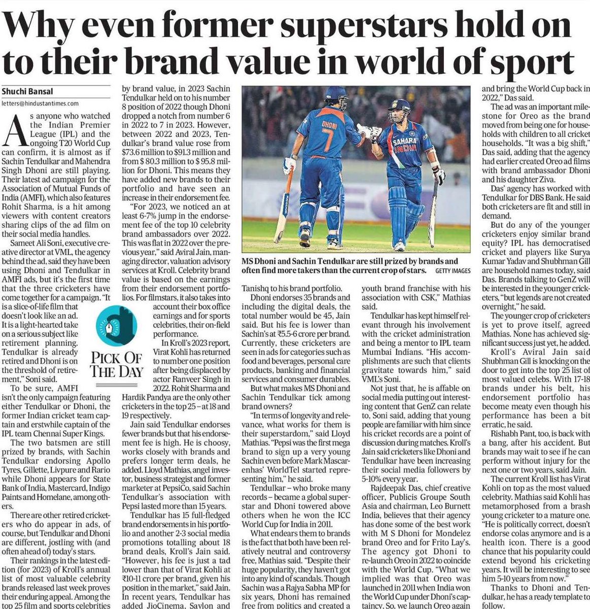 Sachin Tendulkar and MS Dhoni remain prized ambassadors for brands across categories