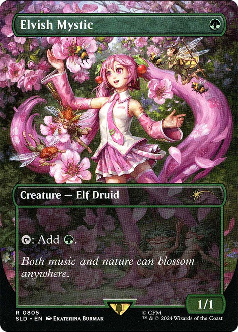 AbsurdMathMage's tweet image. // as someone who has only just started to buy the secret lairs cause my brain went crazy upon seeing miku, I somewhat agree. Especially since the extra Miku card was even more of a lottery of one of these two. I bought EN and JP and still only ended up with 2 Elvish Mystics.