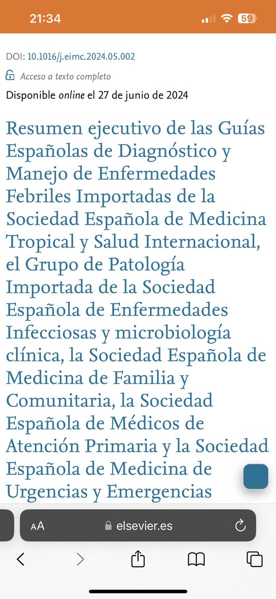 Consenso varias sociedades científicas en #EIMC de DIAGNÓSTICO y MANEJO en #EnfermedadesFebrilesIMPORTADAS
Incluye:
🌍Causas 🧫🦠🍄🪱
🌏Manejo inicial🩺
🌎Ppales S. febriles🤒
🌍Diagnóstico y Complementarias🧪
🌎Tratamiento💊💉
Documento recomendado!👌🏻
🔗🆓elsevier.es/es-revista-enf…