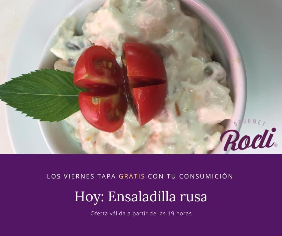 ¡Viernes de tapa Rodi!

Hoy, a partir de las 19 horas, ensaladilla rusa gratis con tu consumición.

Y no es una ensaladilla cualquiera, es la mejor del Campo de Borja.

¡Te esperamos!