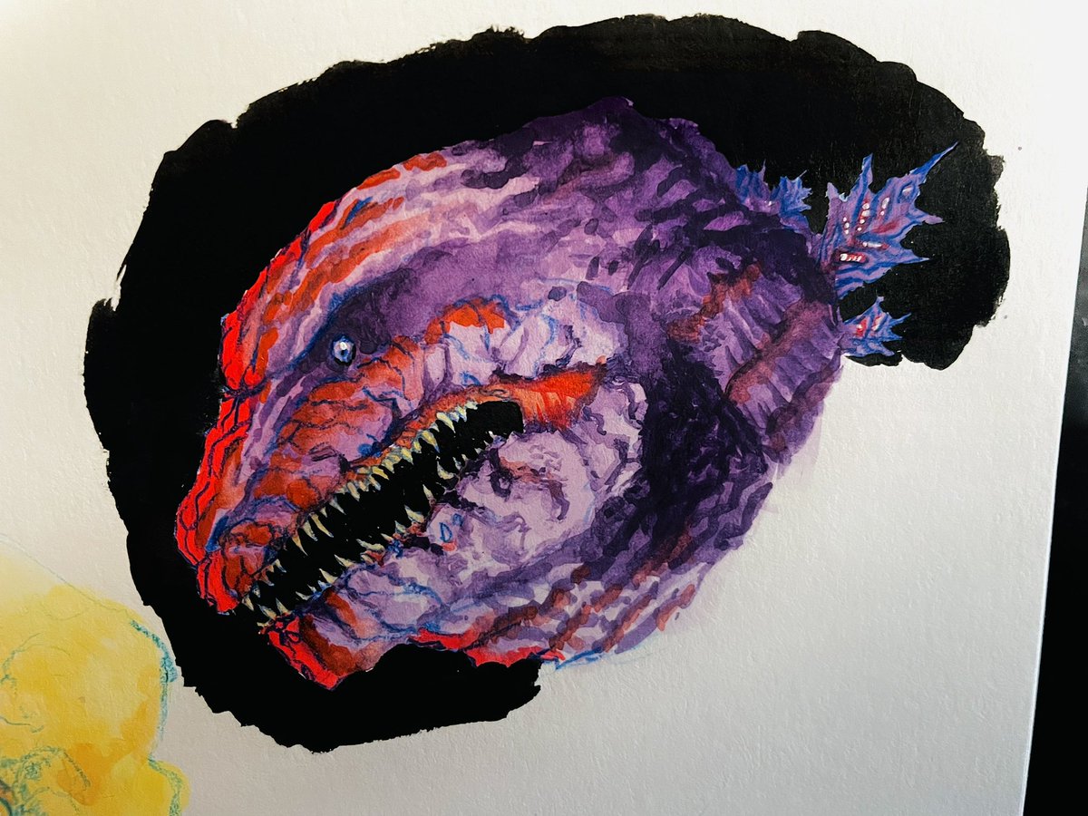 LyraHorrorz's tweet image. Little painting I did today I hope it’s not too bad! I haven’t painted in years haha #godzilla #shingodzilla #art