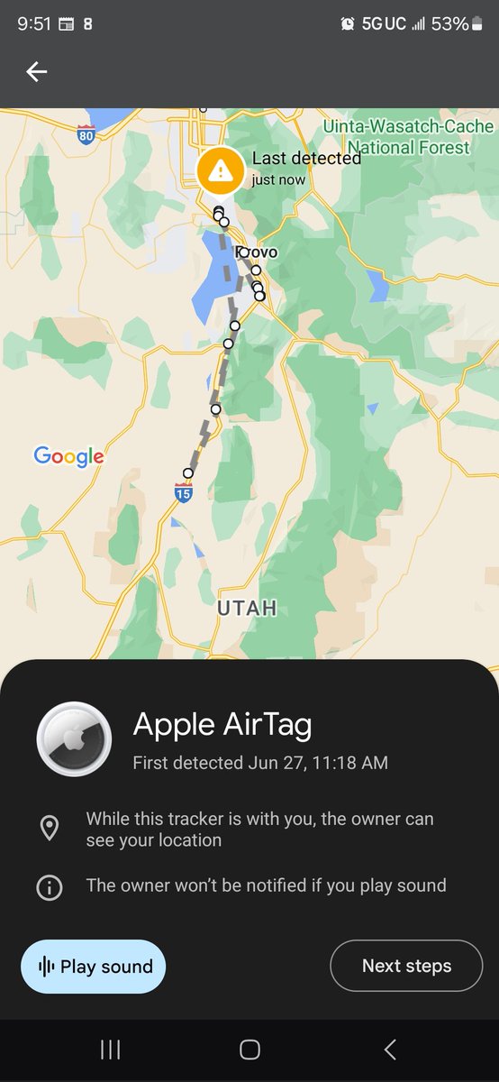 My android phone just notified me that I'm being tracked by Apple Air Tag. 

(The Air Tag  is attached to a trailer I rented, and I knew it was there)  

Super cool that both operating systems are working together to prevent nefarious tracking. AND apparently I can make the Air