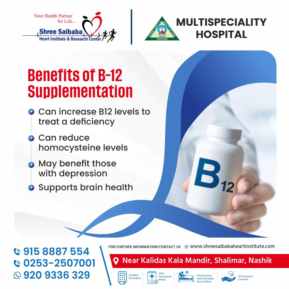 aniepaul's tweet photo. 🌟 Discover the Benefits of B-12 Supplementation! 🌟

At Shri Saibaba Heart Institute &amp; Research Center Nashik, we understand the importance of maintaining optimal health. https://t.co/QgNXtitVLE