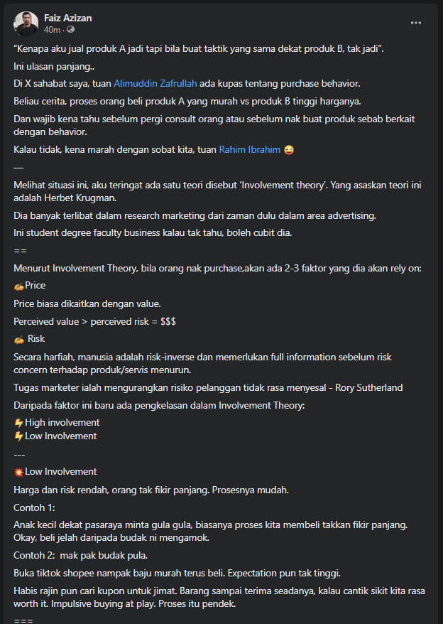 fzzzan's tweet photo. Kenapa taktik yang sama tak berkesan ke atas pricing product yang berlainan?

Aku ulas panjang berdasarkan twit sarat info dari @TheAleem 

Jemput baca. https://t.co/P0JOEJ4vZk