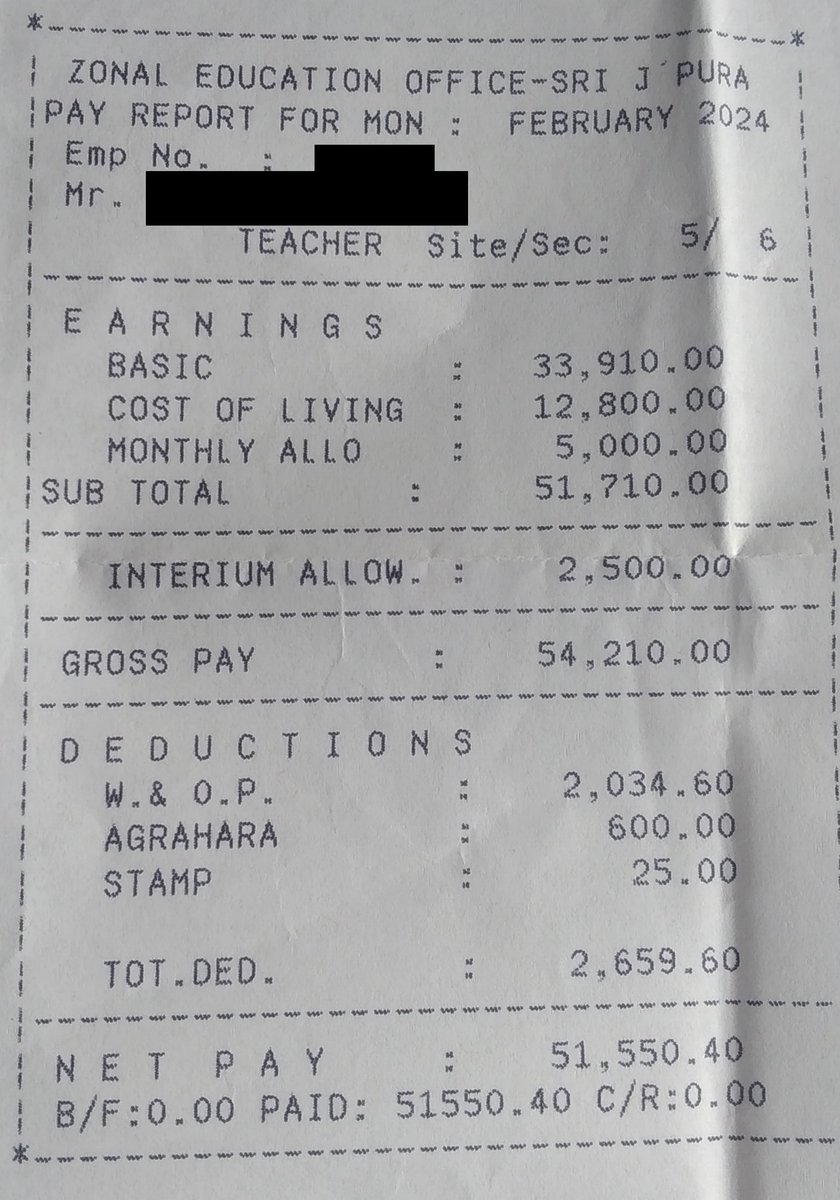 Welikumbura's tweet photo. This is the salary sheet of a chemistry #teacher with a special degree in chemistry.

A few months back, Nandalal Weerasinghe increased the salary of @CBSL employees to match the increased cost of living, with the minimum increase being Rs. 43,000/=. The total minimum salary at CBSL is now Rs. 188,827/=. This increase alone was 80% of this teacher's salary.

This means that the governor of the CBSL himself acknowledged that you need at least Rs. 180,000+ to make a living in #SriLanka.

So, how can it be wrong for teachers to demand their rightful salary increase, which has been denied for more than two decades?

#lka #SriLanka #CostOfLivingCrisis #SriLankaProtest #TeachersProtest