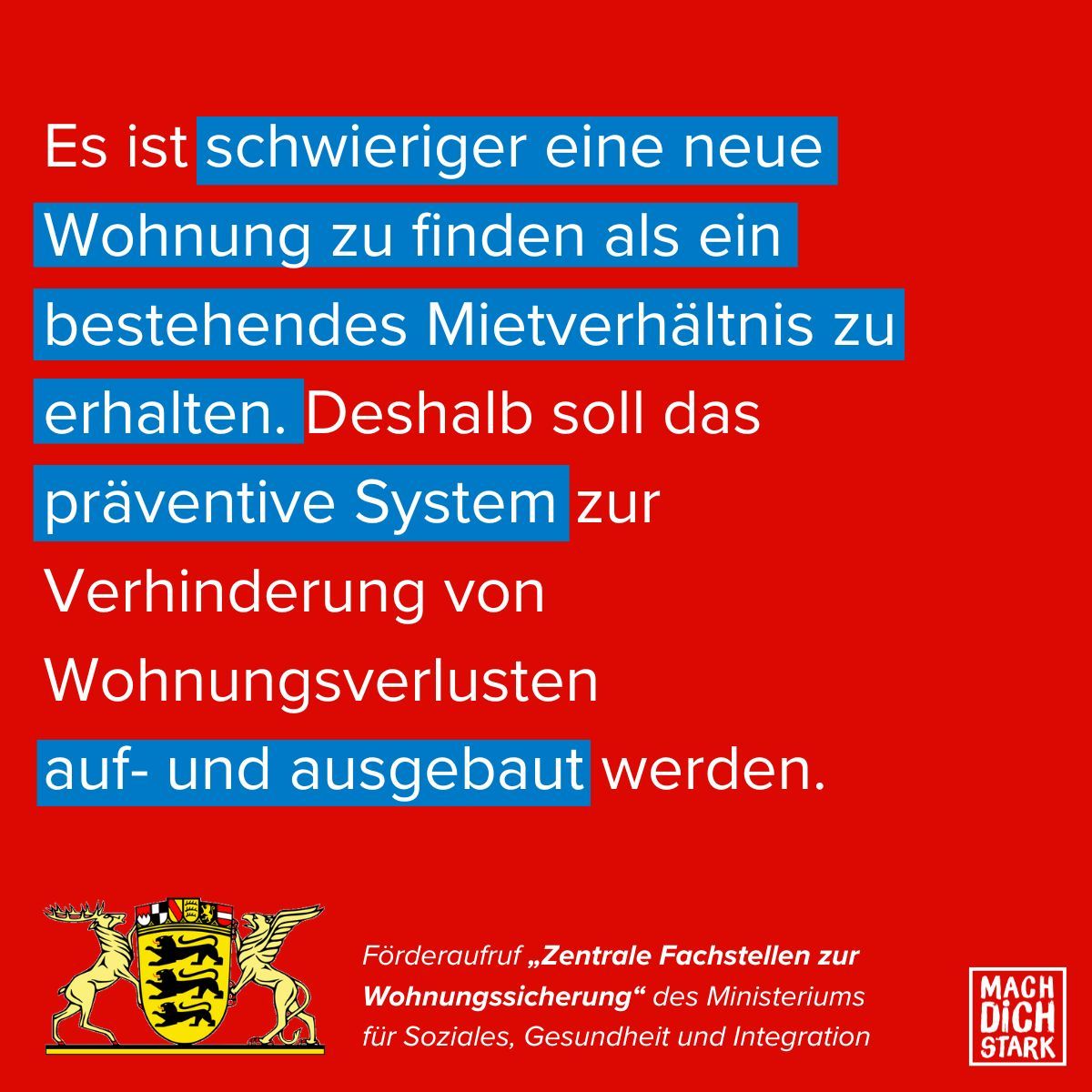 Gerade beim Wohnen werden die Folgen von #Armut besonders deutlich. Deshalb braucht es ein präventives System zur Wohnungssicherung. MACH DICH STARK setzt sich für bezahlbaren Wohnraum für armutsbetroffene Familien ein: Zum Förderaufruf des Landes: buff.ly/4cEI1HZ