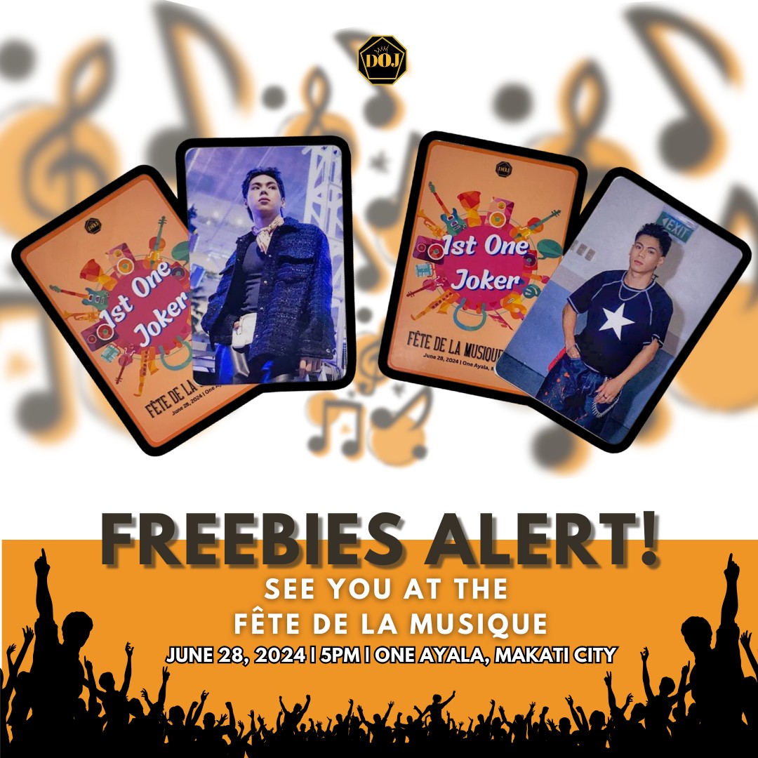 DeckOfJokerOFC's tweet image. FREEBIES ALERT!

See you later at Fête de la Musique! 🎶 We'll be giving these limited photocards 4PM onwards 💛
📍One Ayala, Makati City

Also, watch out for MORE exciting news today 👀

1ST ONE AT FÊTE DE LA MUSIQUE PH
@1stoneOfficial #1stOne
#1stOneDITO #FetePH30