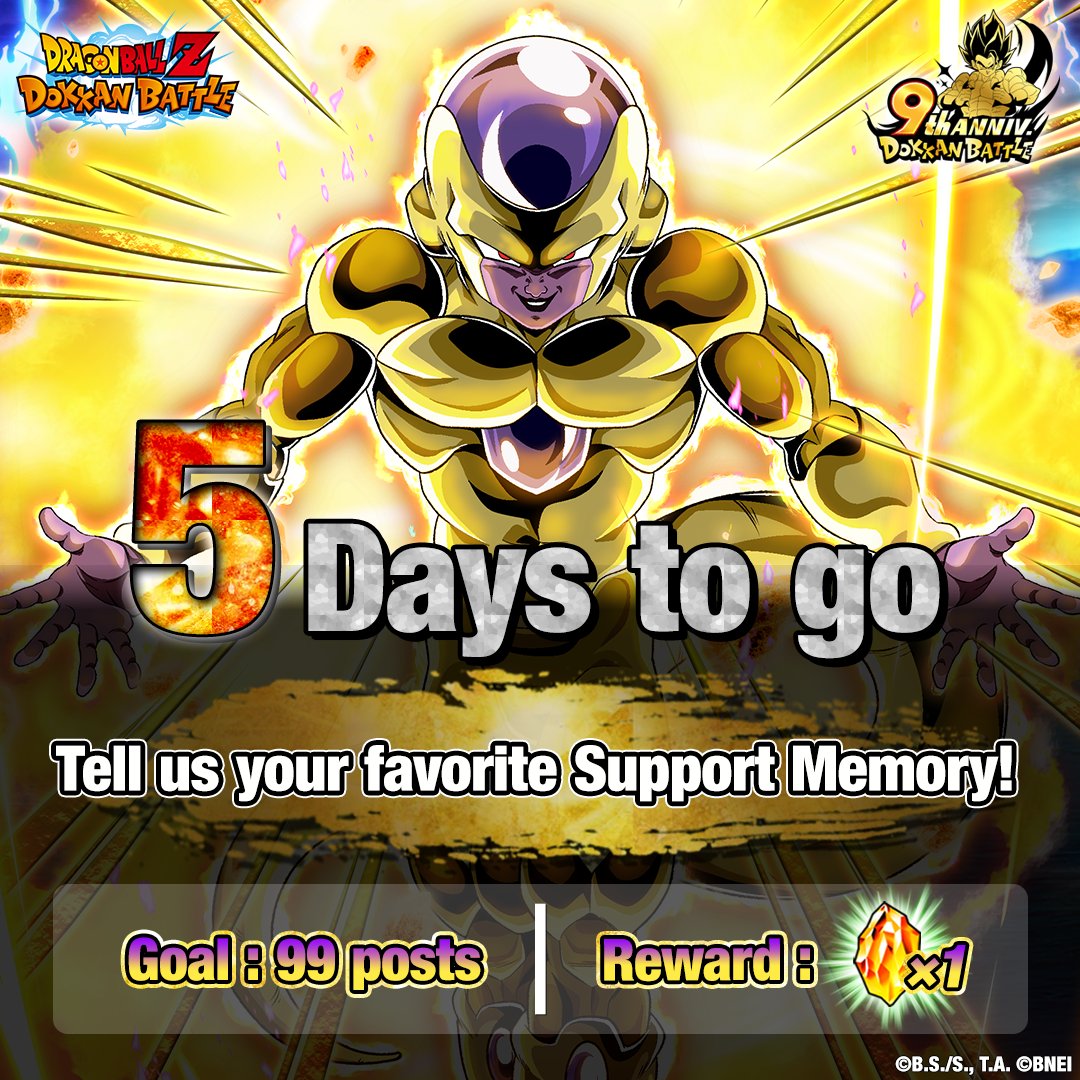 dokkan_global's tweet photo. [5⃣ days until the 9th Anniversary]

Here is today's mission!

Share your favorite Support Memory!
*Ends 7/2 18:59 PST

#dokkanbattle #dokkan #dragonball #Dokkan9thAnniv https://t.co/upo4nI0p9d
