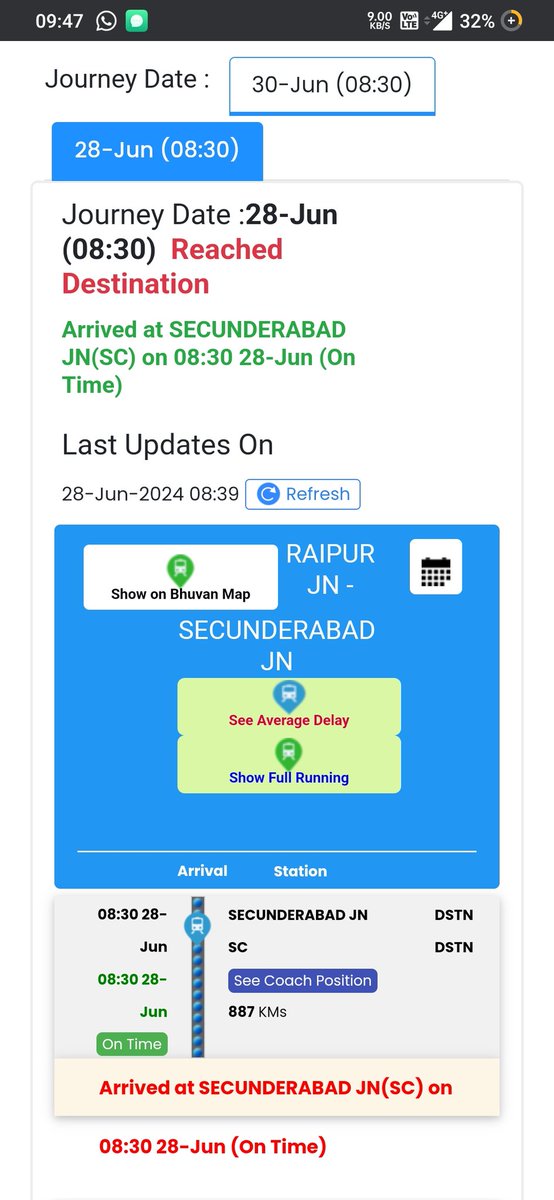 SagarTap's tweet photo. @RailMinIndia - Kindly fix the NTES app.I am still sitting inside the train but NTES says that the train has reached its destination. Train was on time till Moula Ali station, now it is delayed by 1 hr 20 minutes already for just 10 kms
Train no. 12772 https://t.co/TKeTgSGFnH