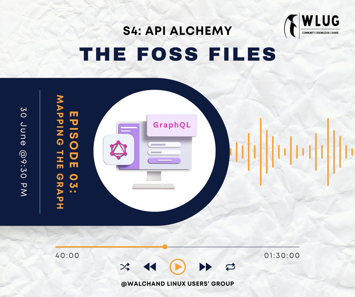 wcewlug's tweet image. Hola Amigos! 🙋🏻‍♂🙋🏻‍♀
Greetings from Walchand Linux Users' Group 🐧

We are thrilled to dive back in The FOSS Files podcast with Season 4: API Alchemy. This season delves into the workings of APIs. Our upcoming episode focuses on GraphQL. ✨