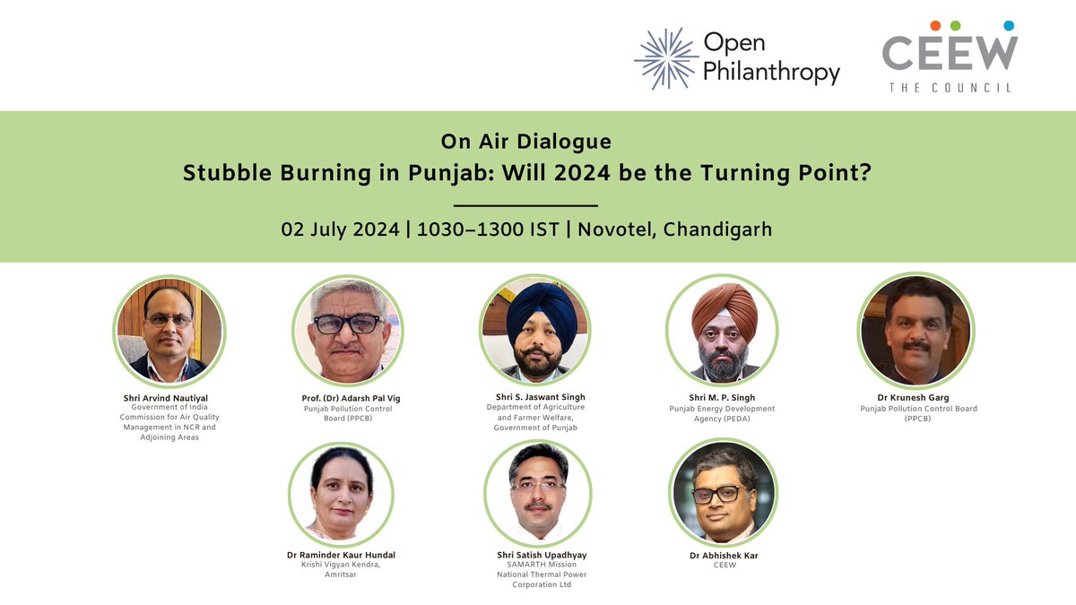 CEEWIndia's tweet photo. #CEEWEvents | 4️⃣ days to go!
Addressing farm fires in Punjab can accelerate India’s progress towards its clean air and climate commitments.
How can Punjab increase the adoption of crop residue management methods? Join our upcoming On Air Dialogue in Chandigarh to learn more.
🕥 10:30 AM
📍 Novotel, Chandigarh
Register👇
https://t.co/VjnZD59ZgR
