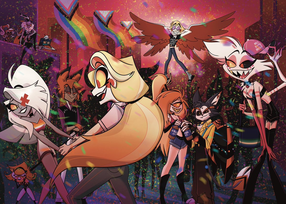 mistmistly's tweet photo. 🌈🩷🩵🎉 take them hot to go 🌈🩵🩷🎉

#hazbinhotel https://t.co/Xe0gYfmd4T