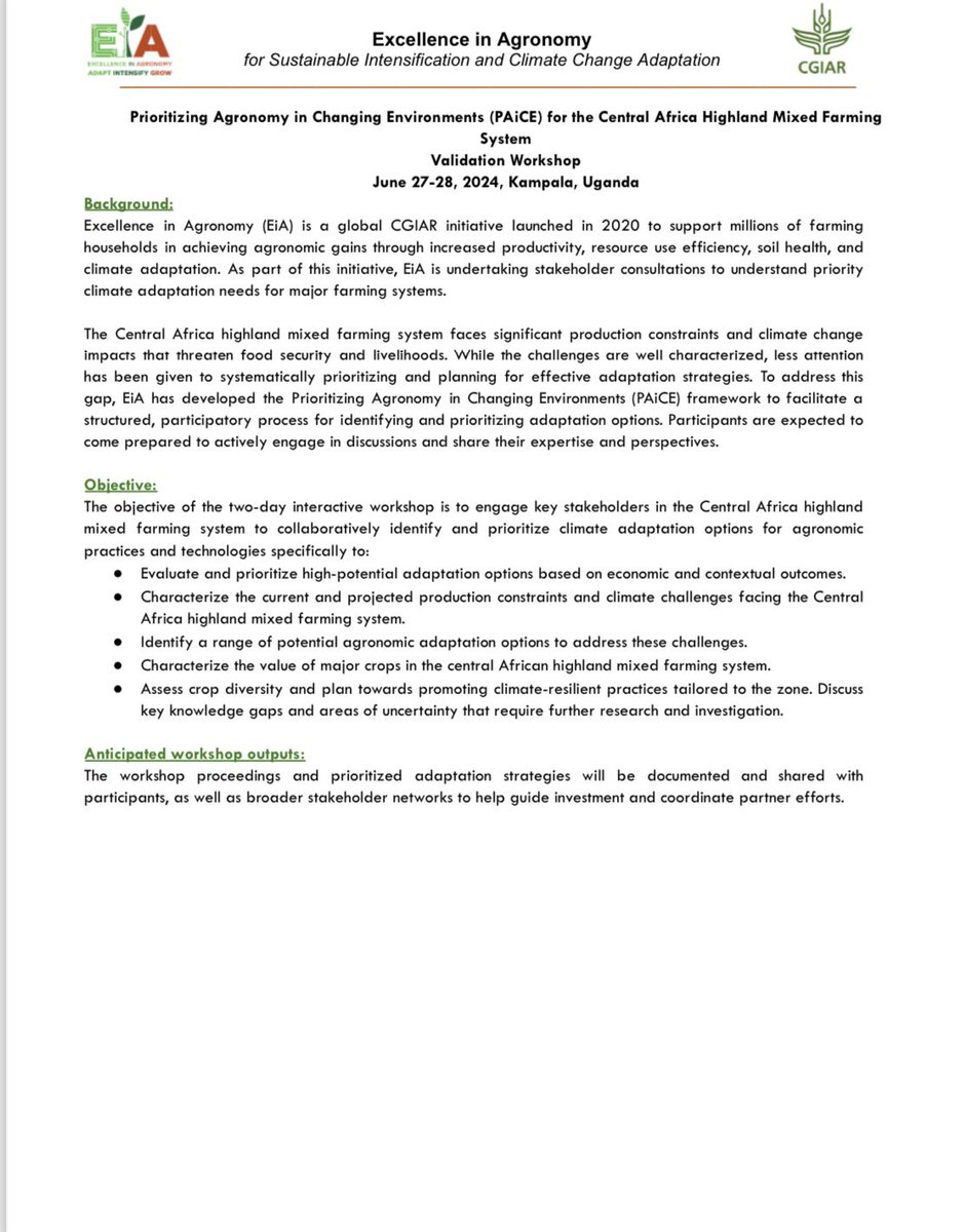 We are honored to have been invited into the PAiCE workshop that is happening in Uganda and organized by #CGIAR Excellence in Agronomy Initiative. Participants are from #Rwanda, #Burundi, #DRC and #Uganda. <a href="/CGIAR/">CGIAR</a>