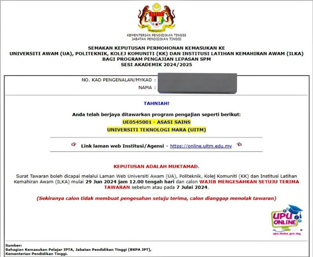 zahxsvt's tweet photo. upu results is out AND ALHAMDULILLAH I GOT MY FIRST CHOICE WHICH IS ASASI SAINS 💗 CANT WAIT TO GO UITM DENGKIL https://t.co/1yfmXoGvvx