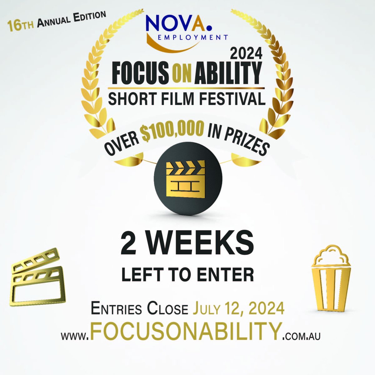 📷2weeks left to get your entries in for the Focus on Ability Film Festival!📷Plenty of time to create an inspiring film &amp; showcase your talent!📷With over $100,000 in prizes, the opportunities are incredible!📷Don't miss out on your chance to shine! Lights, camera, action!📷