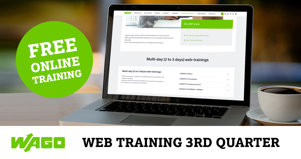 WAGOSingapore's tweet photo. #WAGO's FREE online #training for 3rd quarter is ready for registration: https://t.co/4XPC7s9Vh1
• CODESYS 3.5 Basic training
• CODESYS 3.5 #Visualization
• CODESYS 3.5 with #ETHERNET &amp; #MODBUS
• CODESYS 3.5 #Programming in ST
#WebTraining #CODESYS #Automation #StructuredText https://t.co/ntYpXprizd