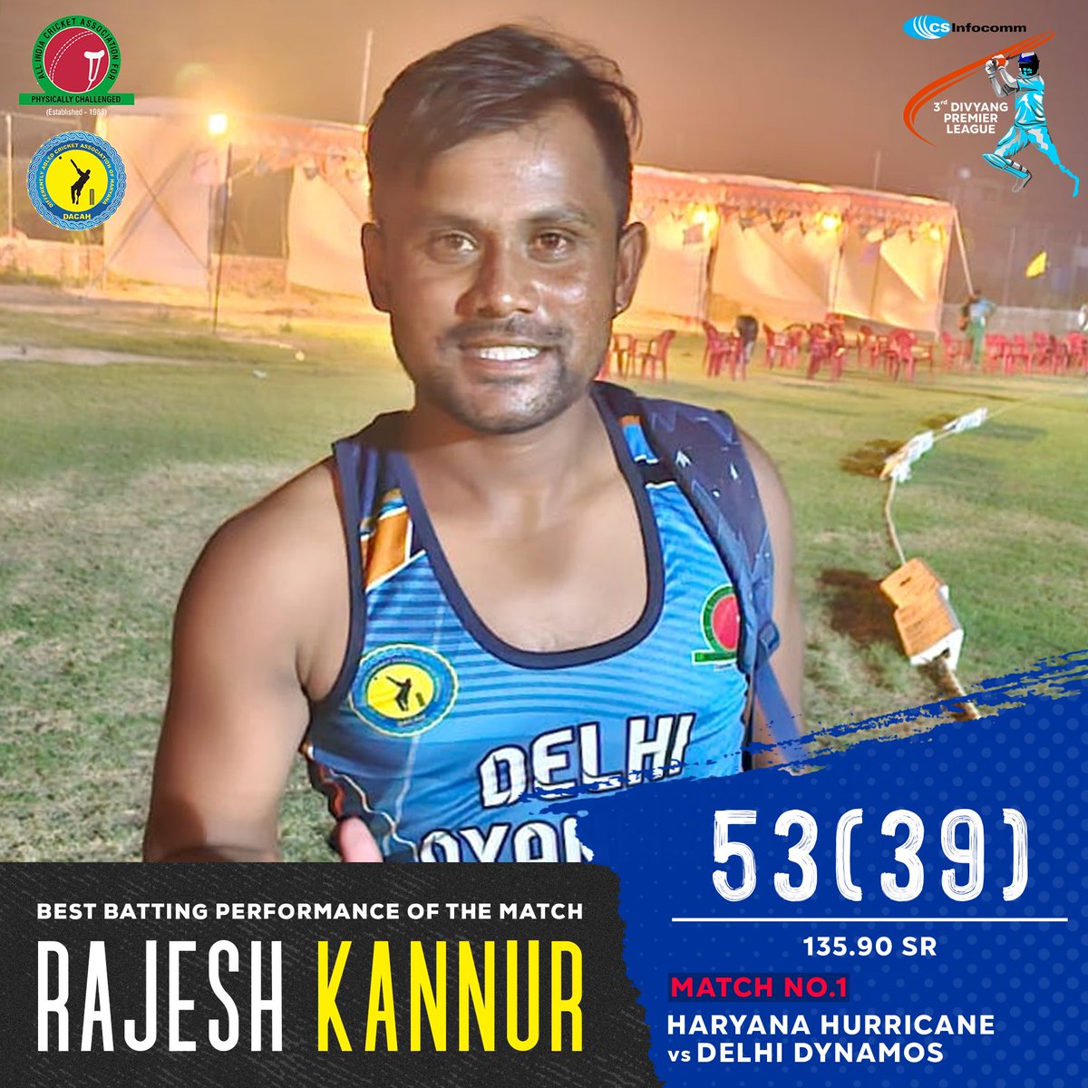 dplt20league's tweet photo. DIVYANG PREMIER LEAGUE 2024 

RESULT

Match 1

Haryana Hurricanes vs Delhi Dynamos 

Best Batting Performance of the match - Rajesh Kannur 

#AICAPC #DivyangPremierLeague #DPL #Season3 #DivyangCricket #DisabilityCricket #AsliJunoon https://t.co/WVwUv6lXTA