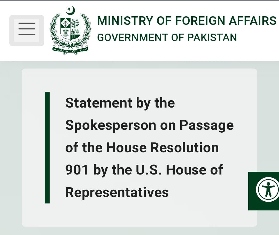 PTIofficial's tweet photo. The world is watching.
The statement by Pakistan’s Foreign Office in response to House Resolution 901 #HR901 contradicts the facts.
Pakistan is under an #UndeclaredMartialLaw with the constitution and the rule of law suspended for the autocratic rule of one man, with the support and assistance of corrupt politicians, bureaucrats, and judges.
From banning public gathering, to muzzling the media, abductions, enforced disappearances, home invasions, night raids, violence against women, custodial torture, extortion for statements, coerced interviews, internet shutdowns, social media censorship, the worst election rigging, manipulation of election results, arbitrary arrests, trials of civilians in military courts, and victimization of Imran Khan, his wife, and anyone associated with him or his party, the list of well documented violations of fundamental rights and principles of democracy is too long to reproduce here.
This statement by the spokesperson of the Ministry of Foreign Affairs ignores the fact that the world is well aware of the breakdown of the rule of law in Pakistan and is an insult to the intelligence of the Pakistani people.
https://t.co/XAKq0CEsjN