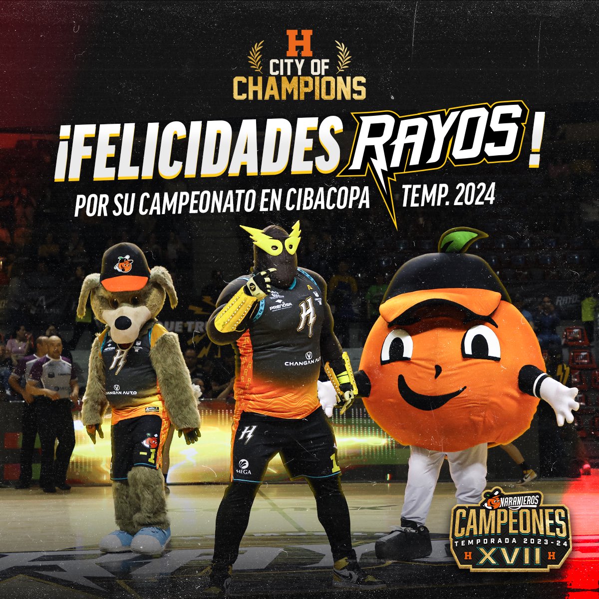 ClubNaranjeros's tweet photo. ¡HERMOSILLO CIUDAD DE CAMPEONES! ⚡️🏆🏀

¡FELICIDADES @vamosrayos por el campeonato de @cibacopamx 2024 🙌🏽! https://t.co/Gb7D4g2Qm5