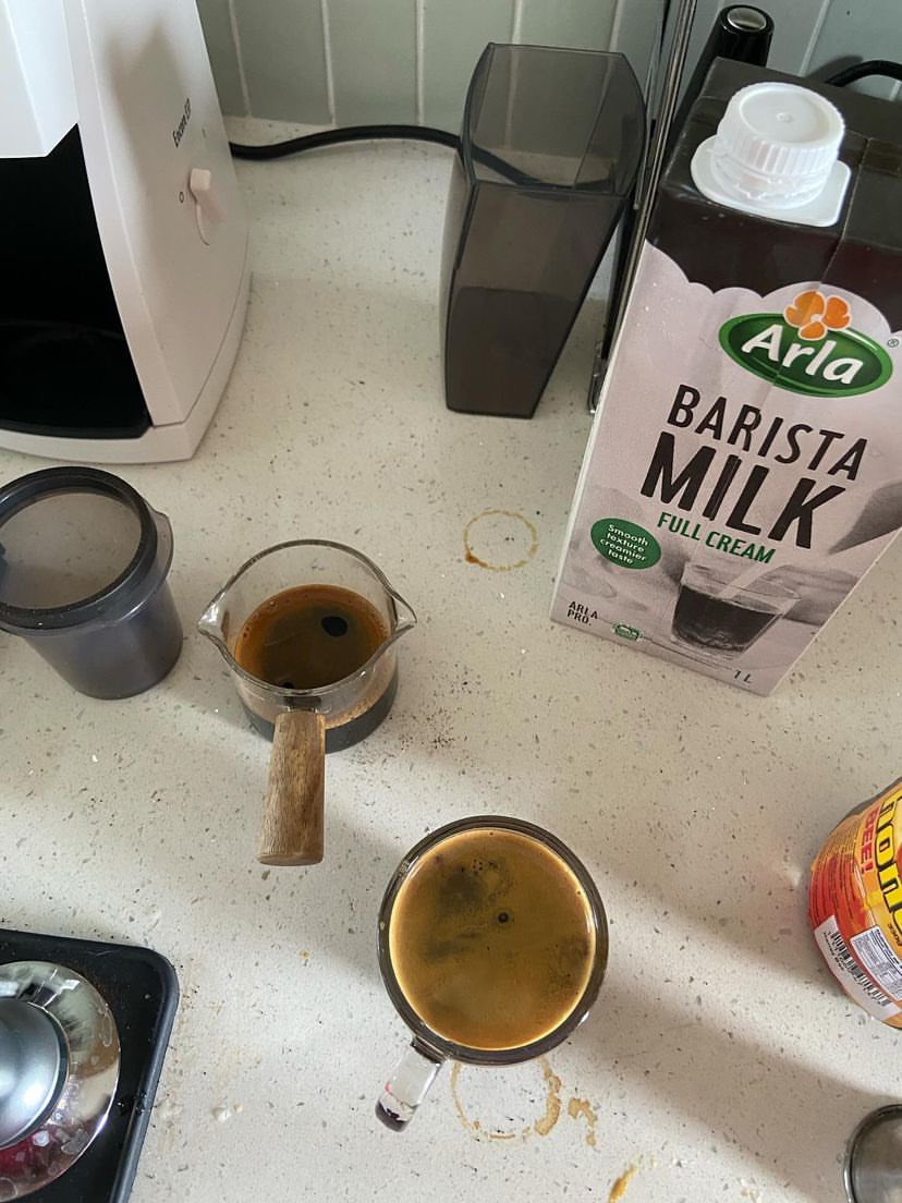 dahrren's tweet photo. we’ve been having r&amp;d sessions lately– testing out diff beans, adjusting the grind coarseness, trying varieties of milk ☕️
and as much as i love coffee, my gut can only do so much 🥴

i’m srsly thinking of just inviting friends over for free cupping sessions https://t.co/fmhUE4KRnr