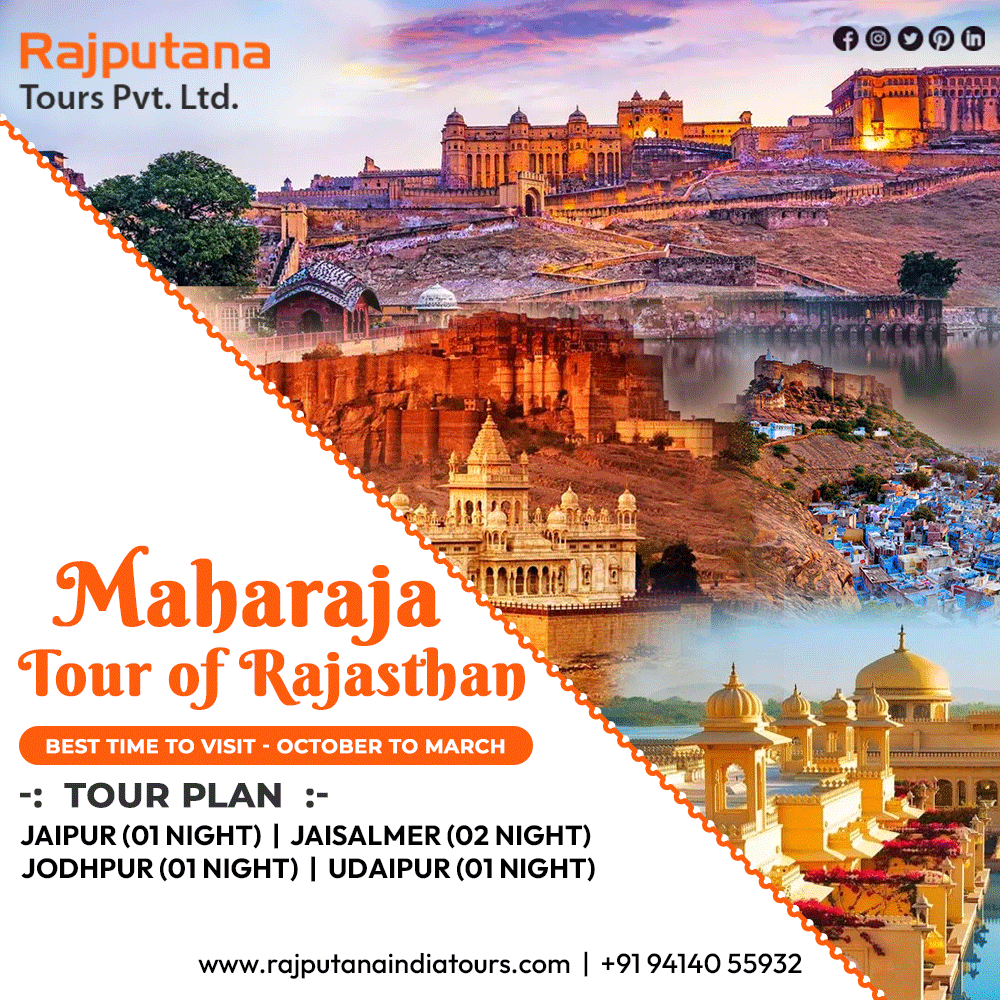rajputnatours's tweet photo. 👑✨ Maharaja Tour of Rajasthan ✨

🕌 Tour Plan:🌟 Jaipur (01 Night) 🌟 Jaisalmer (02 Nights) 🌟 Jodhpur (01 Night) 🌟 Udaipur (01 Night)

#MaharajaTour #Rajasthan #Jaipur #Jaisalmer #Jodhpur #Udaipur #IncredibleIndia #TravelRajasthan #RoyalAdventure #ExploreIndia #HeritageTour https://t.co/O9iocoXLe7