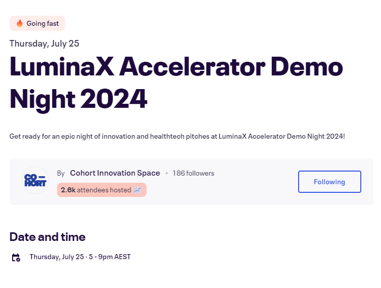 LX Health (@luminax_acc) on Twitter photo 🔥<a href="/Eventbrite/">Eventbrite</a> letting everyone know that tickets are going FAST!🔥
Don't miss out on Australia's biggest Healthtech Demo Night celebration: eventbrite.com.au/e/luminax-acce…
#HealthTech 🔥<a href="/Eventbrite/">Eventbrite</a> letting everyone know that tickets are going FAST!🔥
Don't miss out on Australia's biggest Healthtech Demo Night celebration: eventbrite.com.au/e/luminax-acce…
#HealthTech