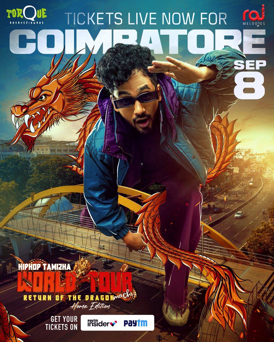 4not4 Studios (@4not4studios) on Twitter photo Ticket Bookings for Coimbatore is Open Now.!
<a href="/hiphoptamizha/">Hiphop Tamizha</a> World Tour - Return of the Dragon Machi - Home Edition
Coimbatore - Sep 8, 2024
Chennai - Sep 21, 2024
#HiphopTamizhaWorldTour #ReturnoftheDragonmachi #HiphoptamizhaConcert #hiphoptamizhaadhi #TorqueEntertainment Ticket Bookings for Coimbatore is Open Now.!
<a href="/hiphoptamizha/">Hiphop Tamizha</a> World Tour - Return of the Dragon Machi - Home Edition
Coimbatore - Sep 8, 2024
Chennai - Sep 21, 2024
#HiphopTamizhaWorldTour #ReturnoftheDragonmachi #HiphoptamizhaConcert #hiphoptamizhaadhi #TorqueEntertainment