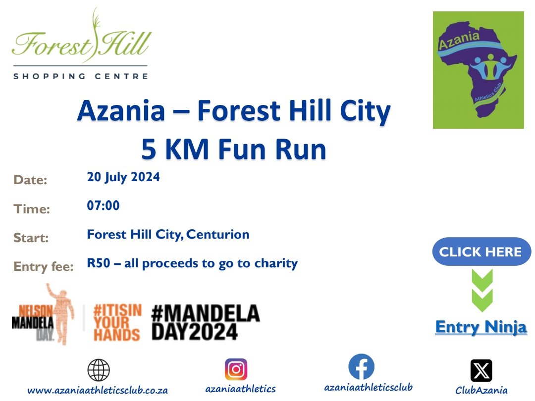 ClubAzania's tweet photo. Azania Athletics club in collaboration with Forest Hill will host a fun run in the the name of giving back to the  our community. All proceeds will go to a charity organization in  Olievenhoutbosch. To enter please click on the link below.

https://t.co/ShkF0XIznP https://t.co/58Opo9O37r