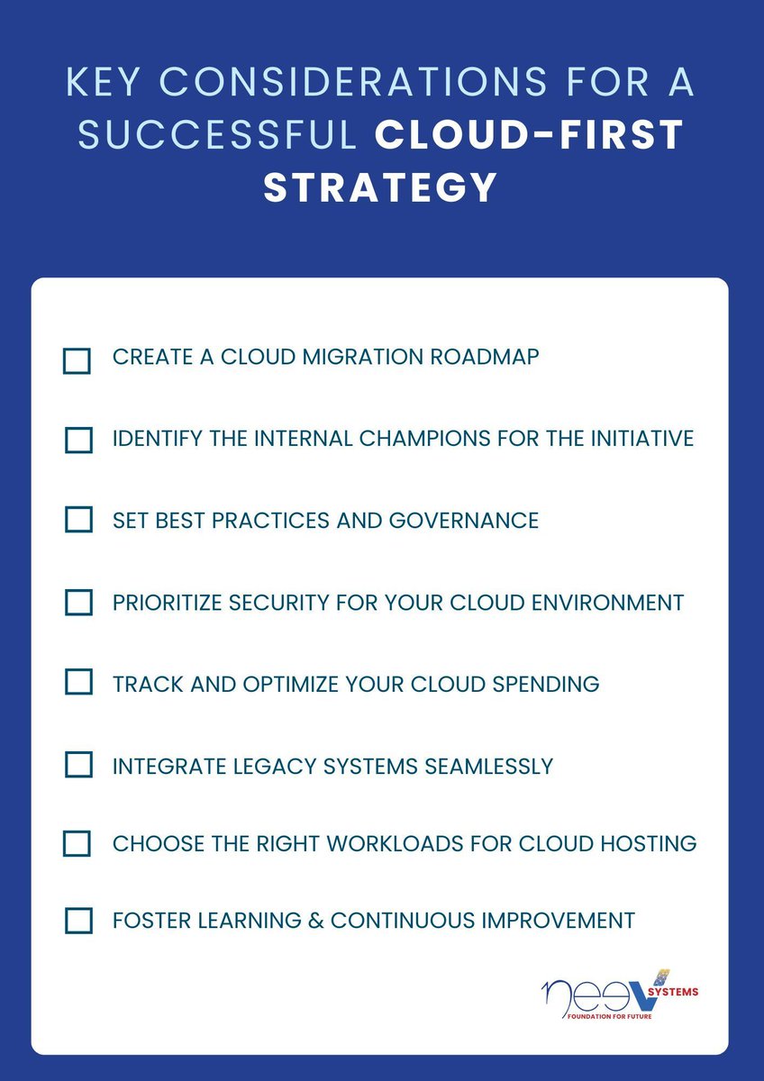 neev_systems's tweet photo. Companies need an IT strategy that prioritizes agility and scalability. 

Enter the Cloud-First Approach!

Follow our checklist of key considerations to adopt a cloud first strategy *blog link in the comments*

Follow @Neev Systems for more insights on IT cloud.

#CIO #Cloud #IT https://t.co/jTO38yXkyJ