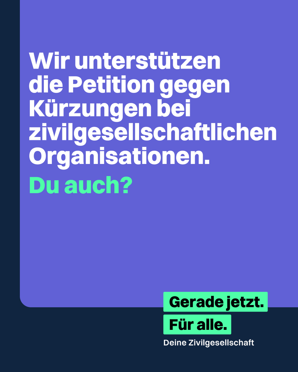 ‼️Die Bundesregierung diskutiert aktuell Einsparungen, die die Arbeit  zivilgesellschaftlicher Organisation existenziell bedrohen würden. Gib der Zivilgesellschaft deine Stimme. Gerade  jetzt. Für alle. ✍️Unterzeichne die Petition: weact.campact.de/petitions/demo…
#geradejetztfueralle