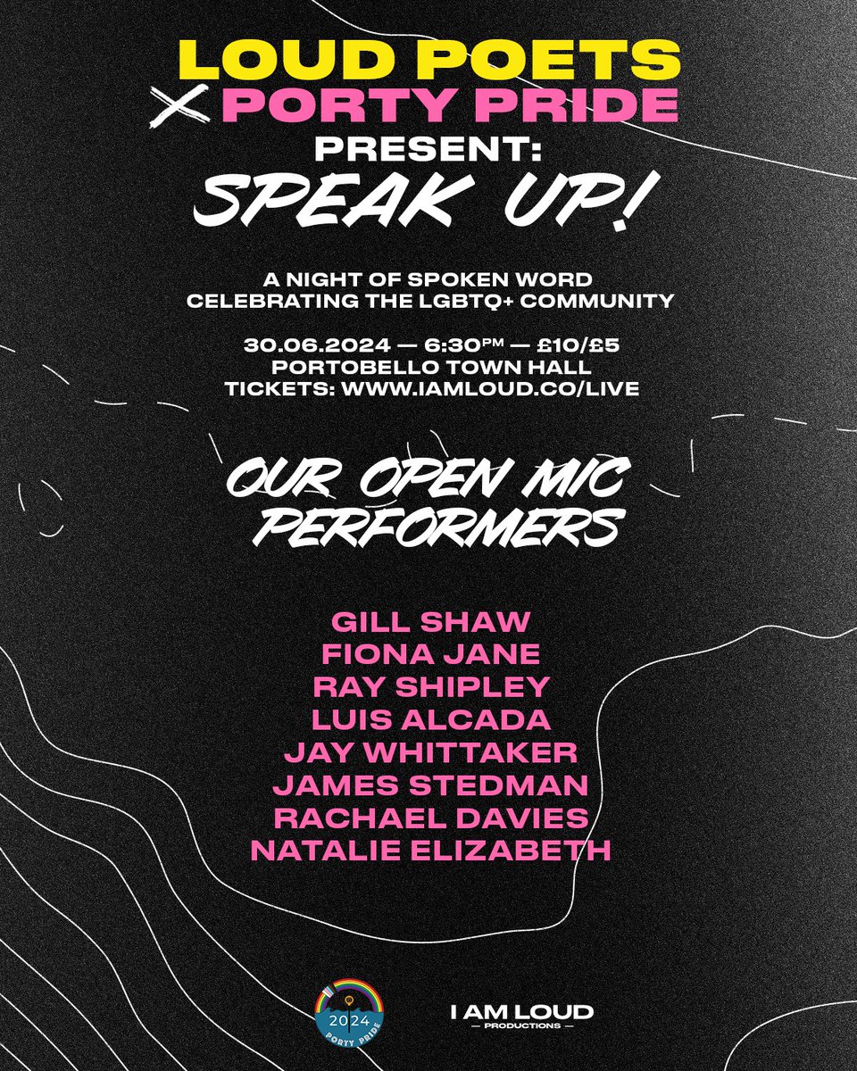 IAmLoudPro's tweet photo. Get ready to raise your glass with us this Sunday at @PortyPride! Please welcome our open mic performers: 

🌈@gillshawwrites 
🌈Fiona Jane 
🌈Ray Shipley 
🌈@icebreakerdundee
🌈@jaywhittapoet
🌈James Stedman 
🌈 @rachdaviesetc   
🌈 Natalie Elizabeth

https://t.co/AVYCnO4kMW https://t.co/rO0Is1mxGW
