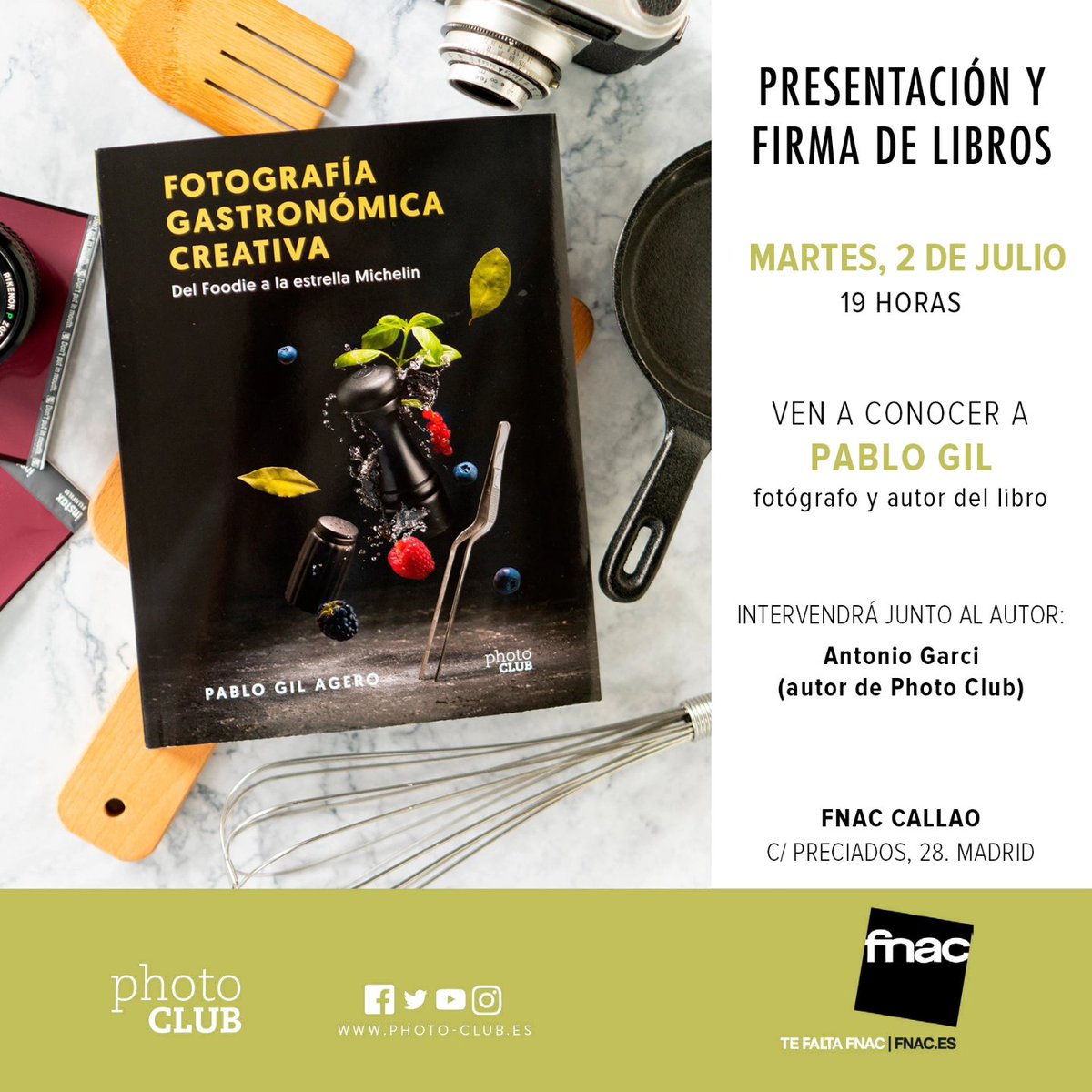 ¡Fotógrafos y #foodies de #Madrid! 📸🍽️

El próximo martes 2 de julio estaremos en la <a href="/Fnac_ESP/">Fnac España</a> de Callao con <a href="/PabloGilFoto/">Pablo Gil</a> para conocer las mejores técnicas al fotografiar platos y alimentos de su libro ‘Fotografía gastronómica creativa’. 📚

🕖 A las 19.00 h