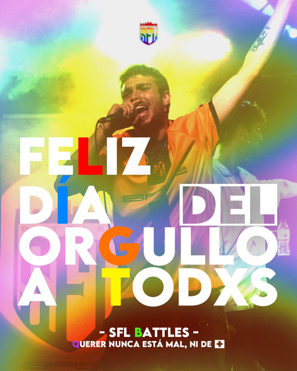 Desde SFL Battles queremos desearos un feliz mes del orgullo y un feliz Día del Orgullo a todes.

En el mundo de las batallas aún hay mucho que trabajar con ciertos temas y queremos mostrar nuestro apoyo a las figuras del colectivo LGTBIQ+.

#SFLBattles🏳️‍🌈 #PrideDay🧡